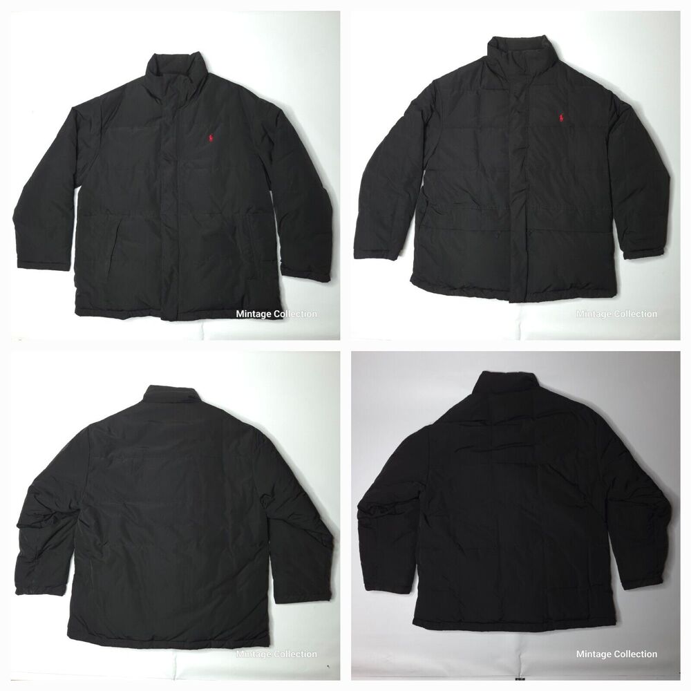 VINTAGE POLO RALPH LAUREN BLACK REVERSIBLE DOWN FEATHER FILLED PUFFER JACKET XL